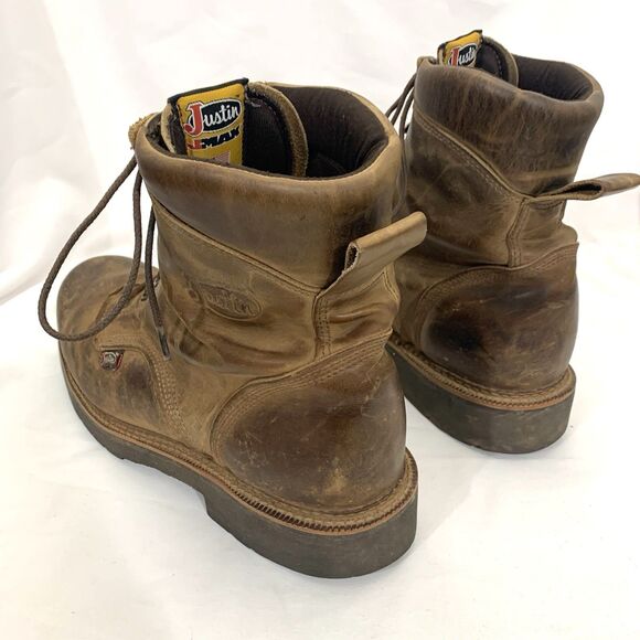 Justin J-Max Steel Toe Work Boots 13D Brown Waterproof Lace Up USA main image 8